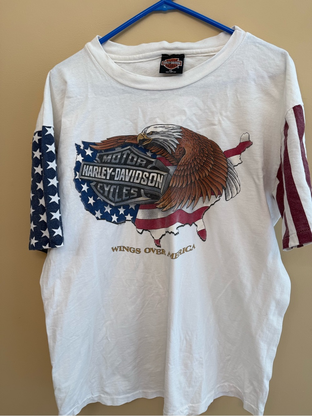 Harley-Davidson White Tee with Patriotic Eagle and Flag Graphic